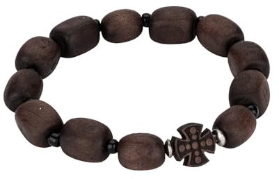 NKlaus Holzarmband mit Kreuz – 12-gliedriges Gebetsarmband aus dunklem Holz, elastisch, spiritueller Schmuck für Damen & Herren 16491