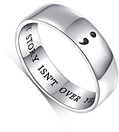 HOOHWE Inspirational Jewelry S925 Sterling Silber Meine Geschichte ist noch nicht vorbei; Semikolon Ring für Männer Frauen oder Unisex Breite 6mm