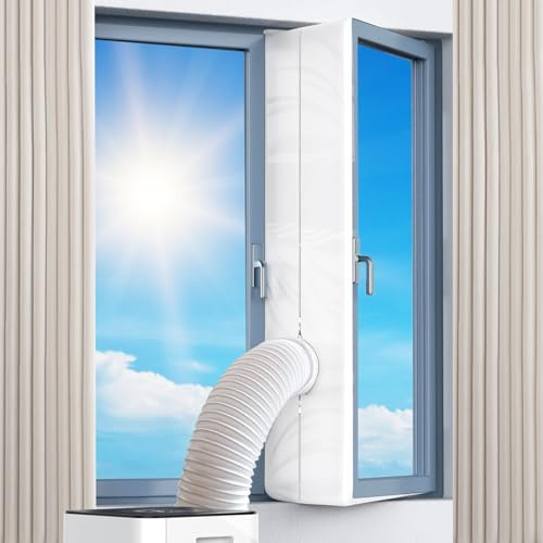 KIBBEH Fensterdichtung für Klimaanlage, 400 cm weiß - Ohne Bohren | weiß, universell für Kipp-/Dreh-/Dachfenster, geeignet für mobile Klimageräte und Ablufttrockner, einfache