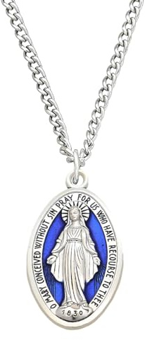 GHPKOTW 1 Halskette, Heilige Maria Anhänger, Religiöser Schmuck, Medaille Anhänger, Heiliger Patron, Mutter Gottes, Geschenke für Damen Herren, Oval Medaille