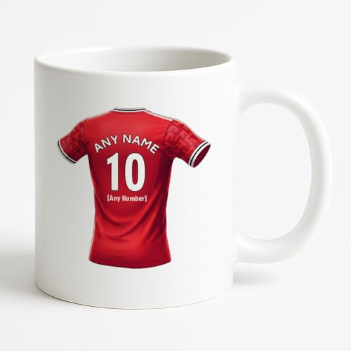 UNIGIFT Personalised Gift - United Fan White Mug (Red Football Jersey Design) Custom Name Message - Manchester