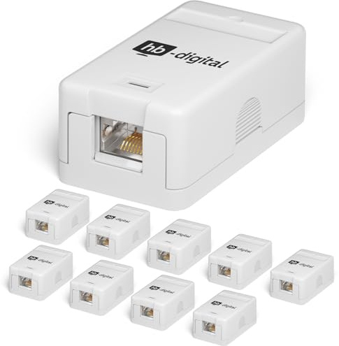 HB-DIGITAL 10 Stück Aufputz-Netzwerkdose 1-Port CAT 7 inkl. Keystone - Weiß | Werkzeuglose CAT-7-Aufputzdose mit geschirmtem Keystone-Modul für Datenübertragungen bis zu 10 Gbit/s - Weiß