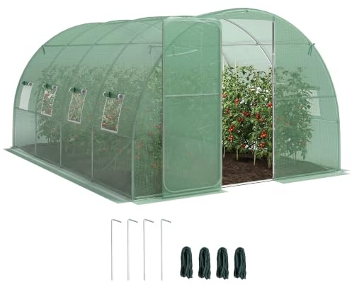 Outsunny Serre Tunnel de Jardin 12m² Porte 8 Fenêtres 295x400x200cm Vert | Serre de Jardin Tunnel, Cadre Acier Galvanisé, pour Extérieur, Toutes Saisons, Bâche PE Haute Densité 140 g/m²