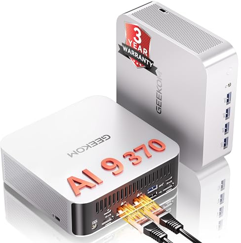 GEEKOM A9 Max AI Mini PC, with AMD Ryzen AI 9 HX 370 (80 Tops), Copilot+ PC, Radeon 890M, 32GB DDR5 (Not LPDDR), 1TB SSD, Win 11 Pro, WiFi 7, BT 5.4, USB4, HDMI 2.1, Dual 2.5GbE, 8K