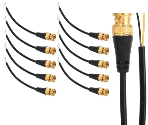sourcing map BNC Pigtail Cable Bare Wire, 10Pcs 0.2M Gold-Plated BNC Male Open End Coaxial Connector Extension for DVR CCTV Camera Security System Monitor Video Connection, Black