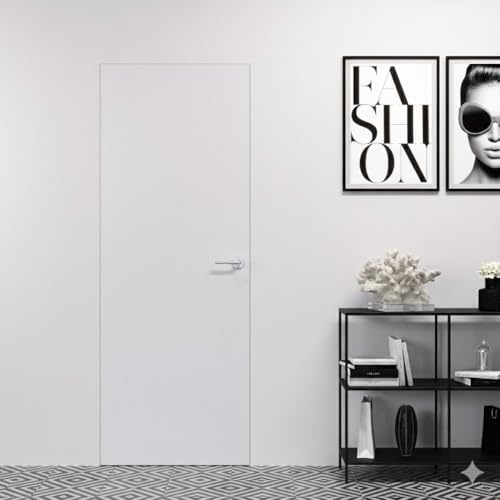 Porte Italiane, Porta Raso Muro con Serratura Magnetica e Coppia di Maniglie Hoppe Milano Cromo Satinato, Filomuro per Muratura o Cartongesso, Easy Wall Bianca, 60x210 spingi SX - tira DX