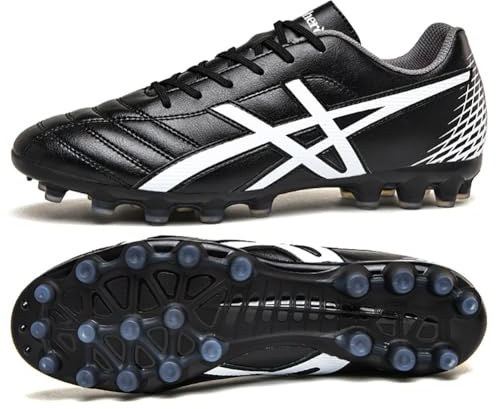 Unisex Durable Football Boots FG TF Soccer Cleats Low Cut Lace Up Synthetic Upper Non Slip Rubber Outsole for Grass Field Matches Artificial Turf Training Multiple Colors Sizes 35-45,Black FG,7 UK