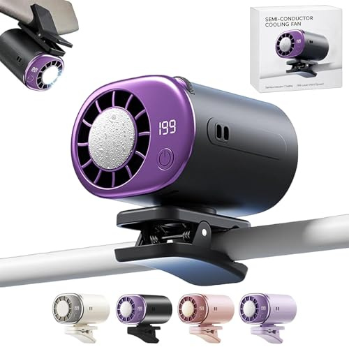 2026 Car Clip On Air Conditioner Fan with LED Display & 360° Rotation, 199-Speed Personal Clip Fan for Car Office Camping, Portable Mini Fan with Semiconductor Cooling, USB Rechargeable (Grey)