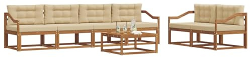 vidaXL Outdoor-Sofagarnitur mit Kissen 7 pcs Natur und Beige, Modernes Garten-Sofagarnitur, langlebige Gartenmöbel, modulare Gartenmöbel, Lounge-Dekor für Poolseiten
