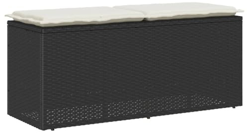 Mokuyary Panca da giardino con cuscino nero 110x40x44 cm resina intrecciata panca da giardino, mobili panchina per menagement, balcone, terrazza, veranda, pergola