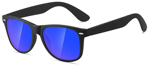 kimorn Polarisierte Sonnenbrille Klassische Unisex Horn Umrandet 80's Retro Eyewear AE0300 (Schwarz&Blau, 52)