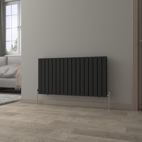 NRG Black Horizontal Radiator 600x1156mm Double Flat Panel Central Heating | Modern Column Radiator, Mild Steel, Wall Mounted, Designer Radiator, with Brackets, for Bathroom, Kitchen, Living Room
