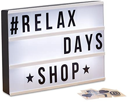 Relaxdays Light Box, Leuchtbox Set mit 85 Zeichen, Buchstaben, LED Leuchtschild, HxBxT: 22 x 30 x 4,3 cm, weiß/schwarz