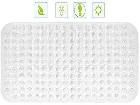 Ommda Badewanneneinlage mit Saugnäpfen Duschvorleger rutschfeste Massage Duschmatte Naturkautschuk 0.7cm Weiß 58x88cm