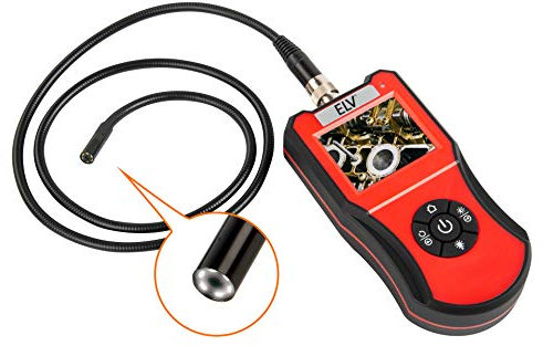 ELV Endoskopkamera EK100, Farbdisplay, 8,5-mm-Mini-Kamera mit LED-Beleuchtung, IP67 Wasserschutz, Rot-Schwarz