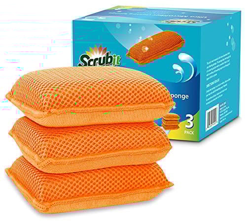 Scrub-It Miracle Microfiber Kitchen Sponge by - Non-Scratch Heavy Duty Dishwashing Cleaning sponges- Machine Washable- (Orange)