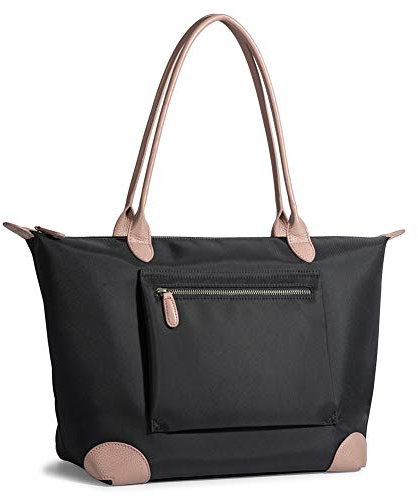 DORIS&JACKY Tragetasche für Damen, große, leichte Leder-Nylon-Arbeitsumhängetasche und faltbare Reisegeldbörse