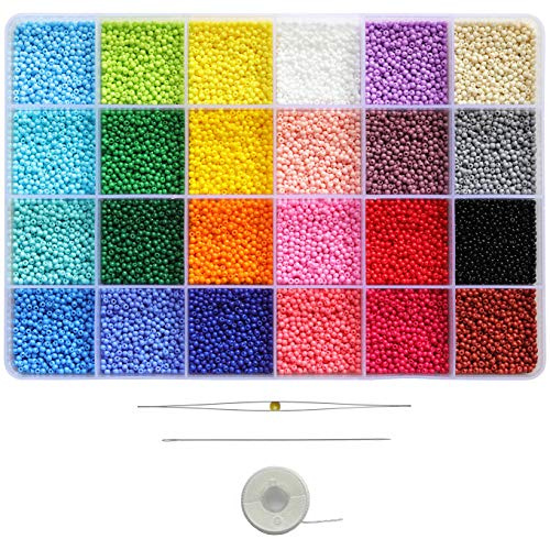 BALABEAD Size Almost Uniform 2mm Seed Beads About 21600pcs in Box, Opaque Color Seed Beads 24 Colors 12/0 Glass Craft Beads for Making Earring (900pcs/Color, 24Colors)
