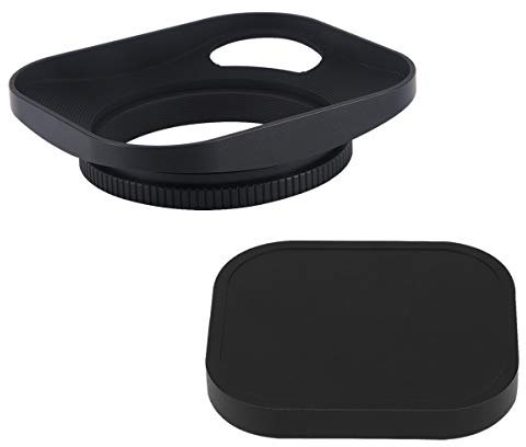 Haoge LH-B46P 46mm Metall Rechteckig Einschrauben Aushöhlen Sonnenblende Gegenlichtblende mit Kappe für Leica Leitz Messsucherkamera Objektiv mit 46mm E46 Filtergewinde Schwarz