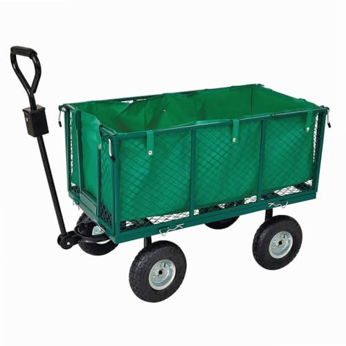 WERKA PRO Chariot remorque de Jardin grillagé | Acier, ergonomique, robuste, usage jardin et remorque, essieu directionnel, roues gonflables, ridelles rabattables