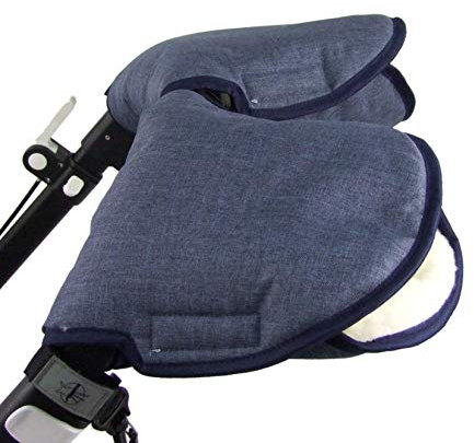 BAMBINIWELT universaler Muff Handwärmer Handschuhe für Kinderwagen Buggy Jogger mit Wolle 2-TEILIG MELIERT (marine meliert) XX