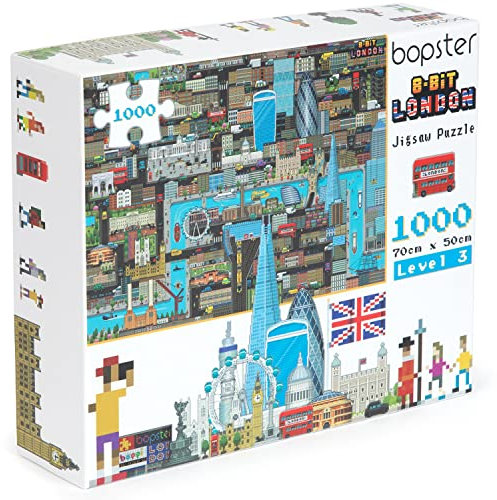 1000 Piece Jigsaw Puzzles for Adults - London Puzzle 8-bit Retro Style - Jigsaws 1000 Pieces for Adults - Made with 100% Recycled Cardboard - Level 3 by bopster