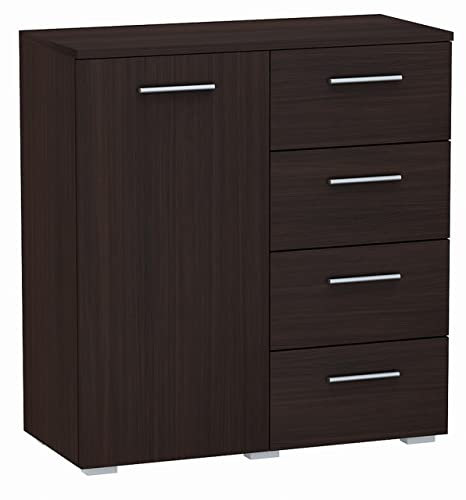 MATKAM Kommode Helena B80 x H84,5 x T35 cm, Sideboard mit 4 Schubladen und 1 Fächer mit Türen, ideal für Büro, Diele, Wohnzimmer, Jugend- oder Kinderzimmer (Wenge)