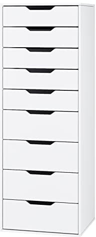 FOREHILL Kommode weiß mit 9 Schubladen, Schubladenschrank schmal, Hochkommode für Schalfzimmer, Wohnzimmer, Büro, Flur, 45 x 40 x 124 cm