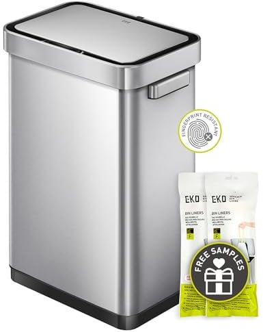 EKO Deluxe Mirage-T 50 Liter Touchless Motion Sensor Kitchen Bin, Matte Stainless Steel Finish Large Rectangular Trash Can for home and Office