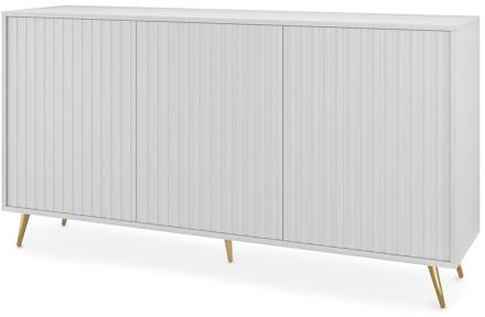 Selsey Bello - Kommode in Weiß mit Lamellen, goldene Beine, 154 cm breit