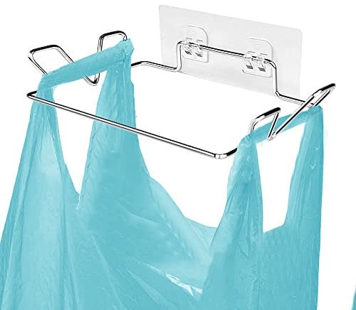 Trash Bag Holder for Cupboards Kitchen Cabinet Door, Stainless Steel Portable Garbage Bins (with Wall Sticker Base) Kitchen Waste Bins, Easy to Store, Can Be Put Away at Any Time, Kitchen Essential