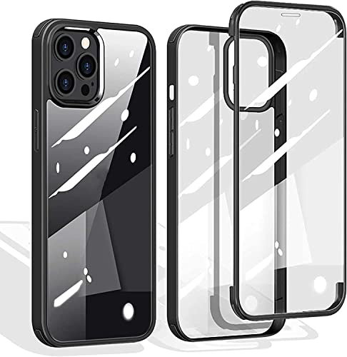 KAPPDE Hülle kompatibel mit iPhone 12 Kompatibel mit iPhone 12 Pro, doppelseitige gehärtete Glasabdeckung 360 Grad Ganzkörperhülle Schnalle Design (Farbe: Svart)