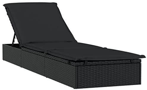 vidaXL Sonnenliege mit Auflage Schwarz 201x55x62 cm Poly Rattan