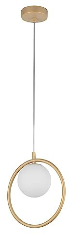 Licht-Erlebnisse Hängelampe Wohnzimmer FEZIS Metall in Gold Glas Kugelschirm Ø12cm G9 Moderne Pendelleuchte Esstisch