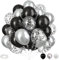 Black and Silver Balloons Set, 12 Inch Metallic Silver Black Confetti Latex Balloons, Silver Black Birthday Party Helium Balloons for Men Boys Baby Shower Wedding Graduation New Year Party Decorations