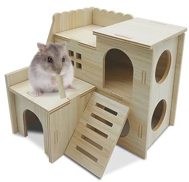 Eyksta Wooden Hamster House, Hamster Hideout Habitats Décor for Syrian Hamsters Dwarf Hamsters Gerbils Rat (Small House - for Dwarf)