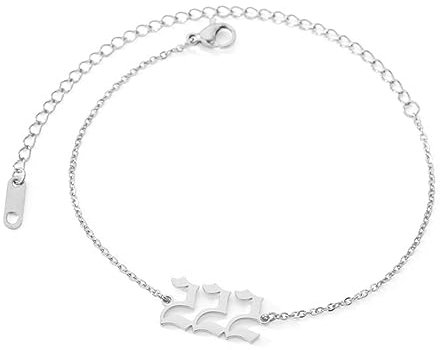 HIJONES Damen Edelstahl Engel Zahl 222 Knöchel Ketten Armband Zierlicher Einfacher Numerologie Schmuck Silber