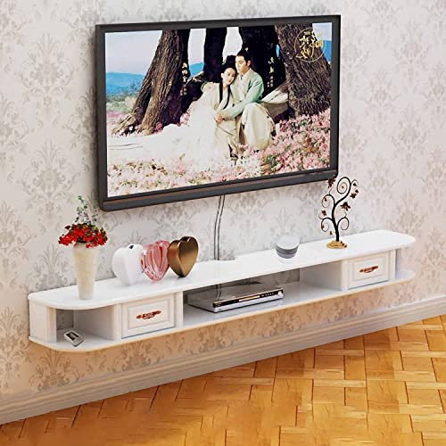 Console TV Suspendue, Meuble TV Flottant, Lecteur DVD/Blu-Ray Mural, Support de Fond, boîtier TV Satellite, boîtier de câble/Blanc / 120 cm