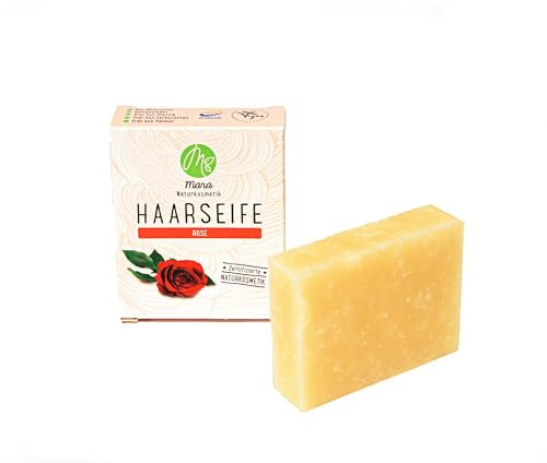 Mara Naturkosmetik - Feste Haarseife Rose – Pflegende Wellness Reinigung ohne Palmöl für Frauen und Männer – Naturseife - Nachhaltig, vegan, bio, umweltfreundlich, handgemacht und zertifiziert 1x90g