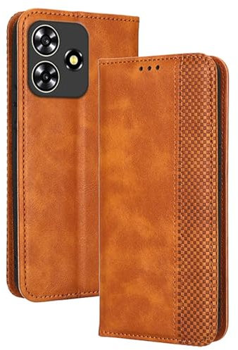 Topme Handyhülle hülle fur ZTE Blade A73 (4G) / V50S / V50 Smart (6.6 Inches) Case Schutzhülle, Handyhülle aus Leder mit Stilvollem, Strukturiertem Kartenschlitz.Braun