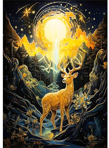 Peinture Diamant Adulte Paysage Le Cerf, Diamond Painting Enfant 5D Diamant Kit Kits de Broderie au Point de Croix Diamant Strass Point de Croix Cristal Painting pour Murale Décoration 30x40cm