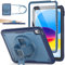 SEYMAC stock Funda para iPad A16 11/10.ª Generación 11/10,9“ 2025/2022, Frosting-Anti-Slip Funda Resistente con Protector de Pantalla/Correa de Mano/Soporte Giratorio 360/Portalápiz, Azul Oscuro