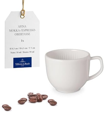 Villeroy & Boch - Tasse à espresso Afina en porcelaine premium, tasse supérieure pour moka et espresso, Fabriquée en Allemagne, compatible lave-vaisselle et micro-ondes, empilable, blanche