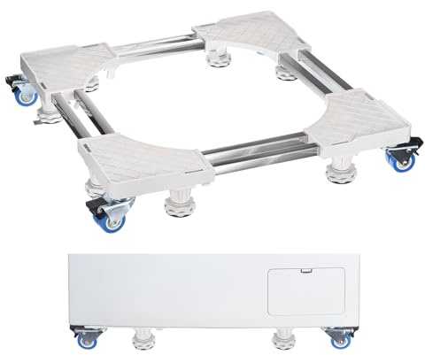 sourcing map Mini Fridge Stand with 4 Locking Wheels and 8 Strong Feet, 20.4-28.3 Adjustable Dolly Washing Machine Stand Base for Washer Dryer Washing Machine, Refrigerator