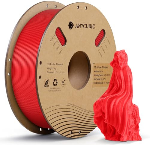 ANYCUBIC PLA Filament 1.75mm Rot, 3D Drucker Filament PLA, Filament 3d Druckmaterialien für FDM 3D-Drucker, Vakuumverpackung, Intelligente Identifikation, 1kg PLA Rot