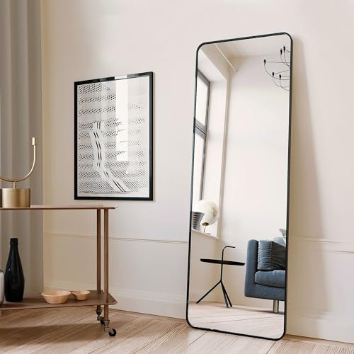BD-Baode Standspiegel 80x180 cm Schwarz Ganzkörperspiegel, Bodenspiegel, Standspiegel freistehender Körperspiegel Groß und Hoch, Aluminiumlegierung Gerahmt für Schlafzimmer Wohnzimmer Spindzimmer