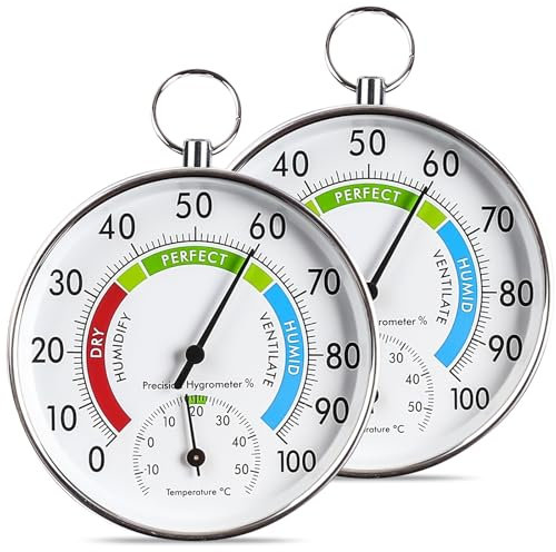 Igrometro analogico: WEGREAT 2 pezzi termoigrometro di precisione, termometro, igrometro, termometro ambiente temperatura e misuratore di umidità dell'aria per aria condizionata, serra