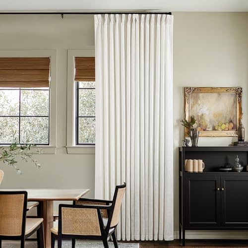 TWODRAPES 102 Inch Curtains Pinch Pleat Linen Curtains Natural 2 Panels