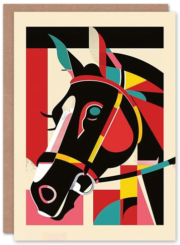 Artery8 Grand National Horse Racing Race Bold Geometric For Him Man Birthday Card