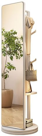 Ganzkörperspiegel mit Garderobe, 360° drehbar, 2 in 1 Design für Schlafzimmer und Wohnzimmer